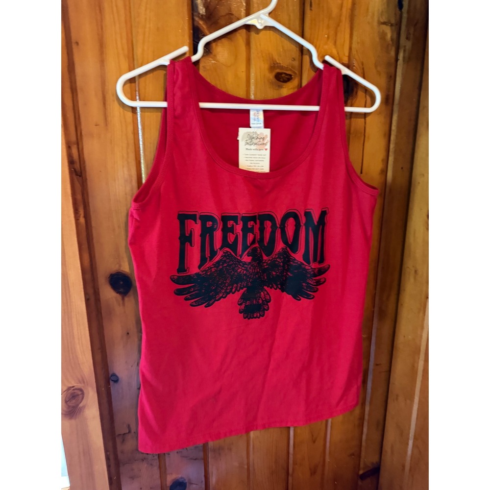 Freedom Eagle Graphic‎ Tank Top Womens Size Large Patriotic Sleeveless Tee Red
